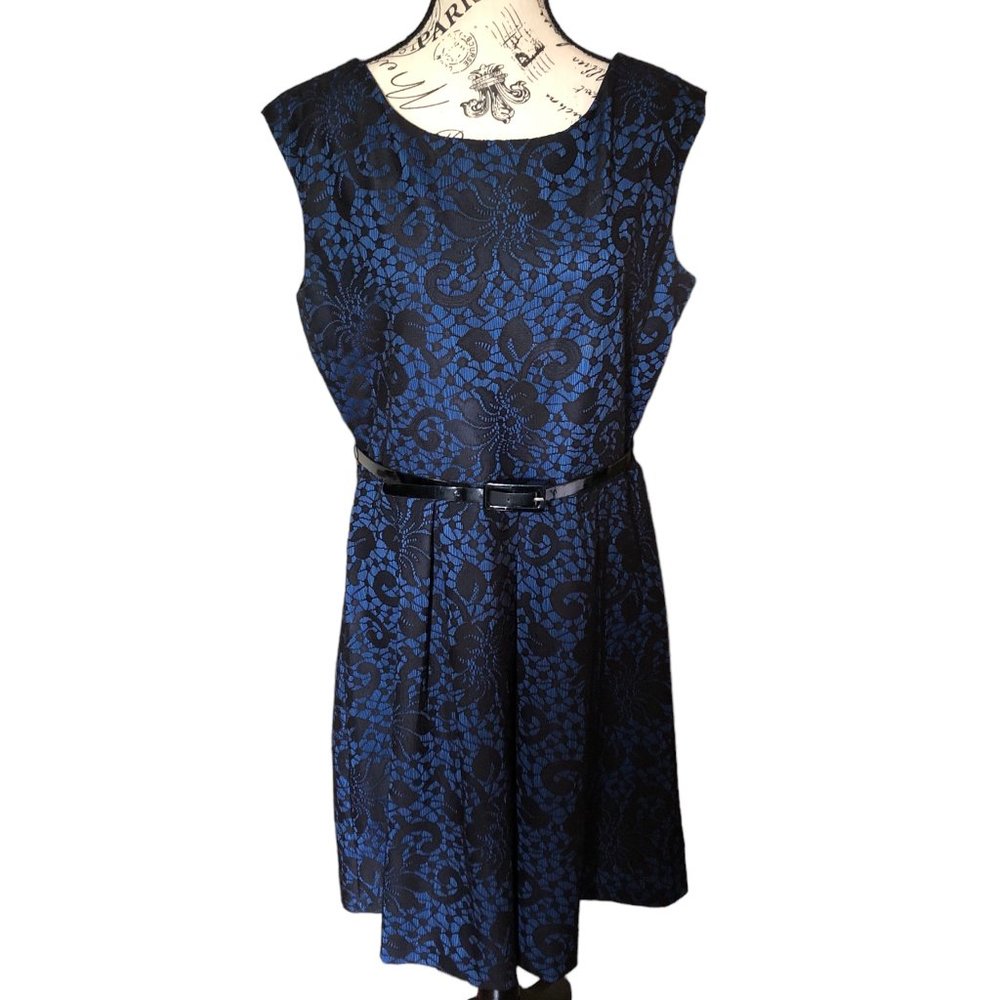 Tiana B Blue with Black Lace Overlay Dress Size 12